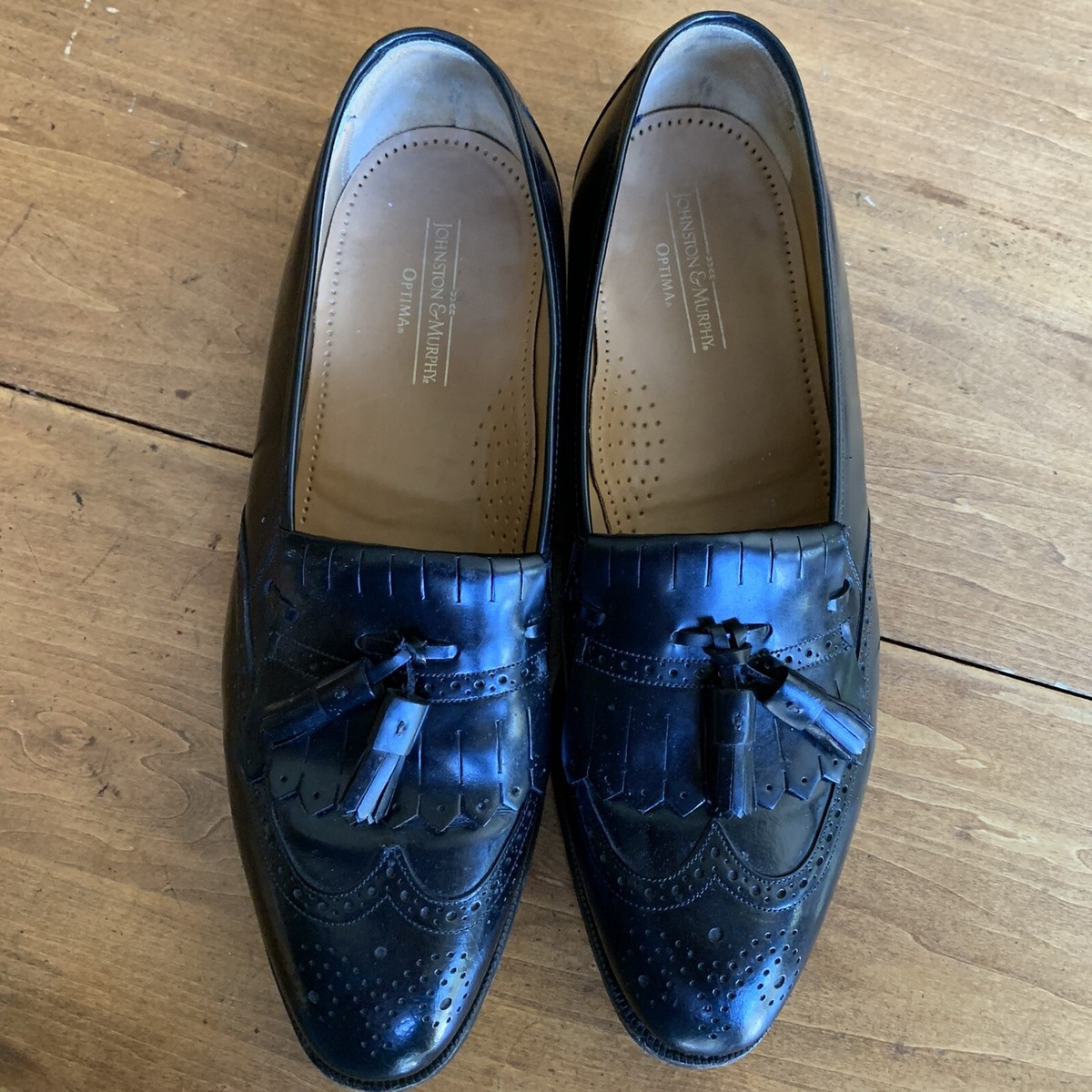 Mens Johnston Murphy Optima Black Kiltie Tassel Wingtip 