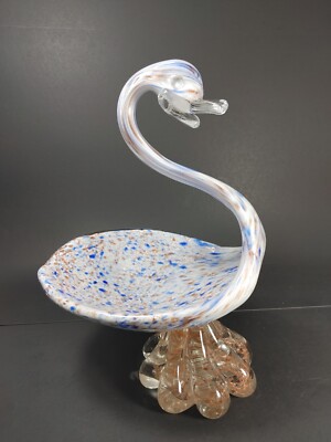 VTG AVEM MURANO GLASS biomorphic SWAN BIRD BOWL DISH LARGE COBALT 