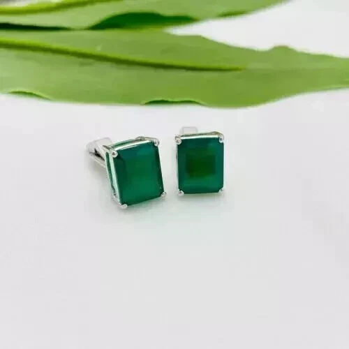 Gemelos para hombre de plata de ley 925 con esmeralda verde natural corte esmeralda de 2 quilates Foto 2 de 4