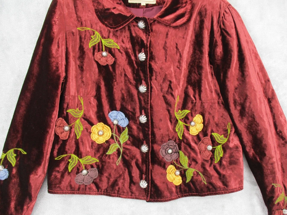 Chaqueta Doble D Rancho Mujer Pequeña Terciopelo Floral Bordada Western Boho Granate Foto 3 de 4