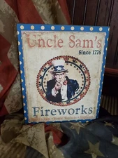 VINTAGE PRIMITIVE COLONIAL STYLE AMERICAN PATRIOTIC UNCLE SAM FIREWORK 1776 SIGN