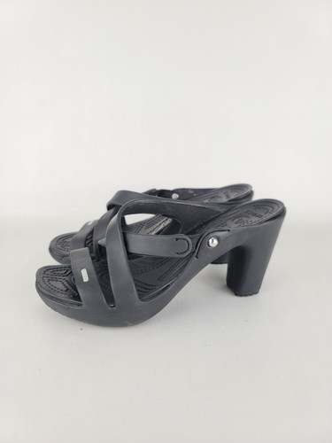 Crocs Cyprus IV Sandals Women's Size 9 Black Strappy Heel Platform Rubber Shoes