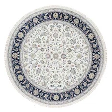9'9"x9'9" Rice White Hand Knotted Wool and Silk Nain Design 250 KPSI Rug G90907
