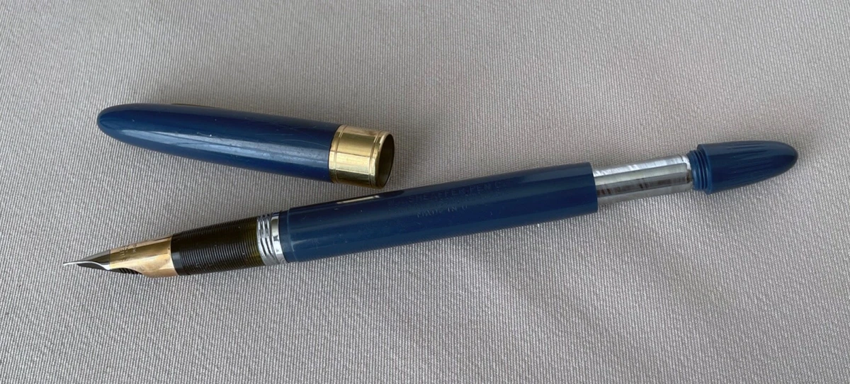 Vintage W.A. SHEAFFER 14K Gold Nib Blue Barrel Fountain Pen Made in USA;R038