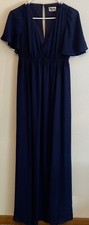 Show Me Your Munu Long Navy blue Empire Flutter Sleeve Dress S Small V Neck