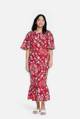 Rhode x Target Women's Linen Blend Zinnia Floral Print Bell Sleeve Midi Dress 10