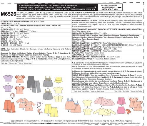 McCall's SEWING PATTERN M6526 18"/46cm Dolls' Clothes - Picture 10 of 10