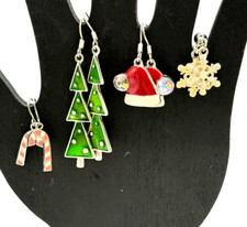 Christmas Earrings Pierced Santa Hat, Tree, Candy Cane, Snowflakes 4 PAIR