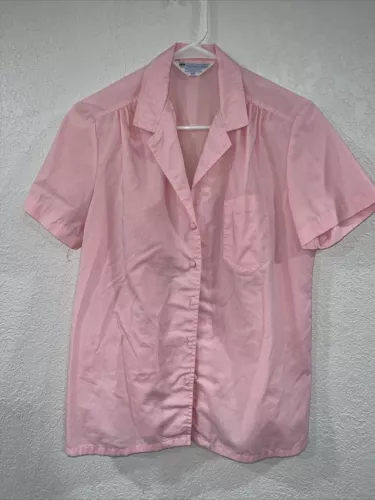 Women Shirt Button Up Top, Work Shirt, Light Pink Sz 14
