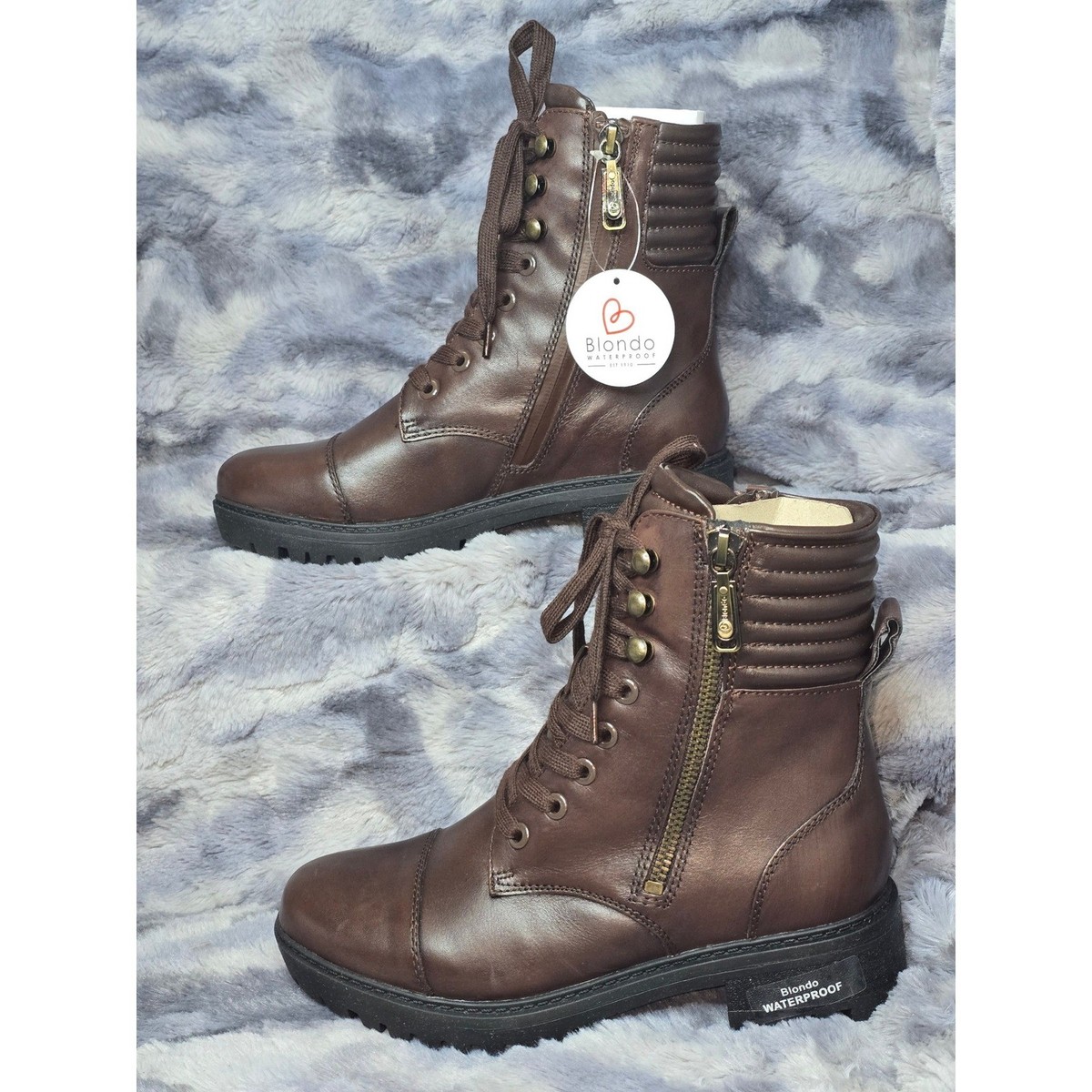 NWT Blondo Mady Combat Boot Waterproof Leather Lace Up Side  display picture 1