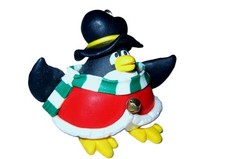 Polymer Clay Penguin Christmas Ornament Colorful With Small Bell 2.5 Inches Tall