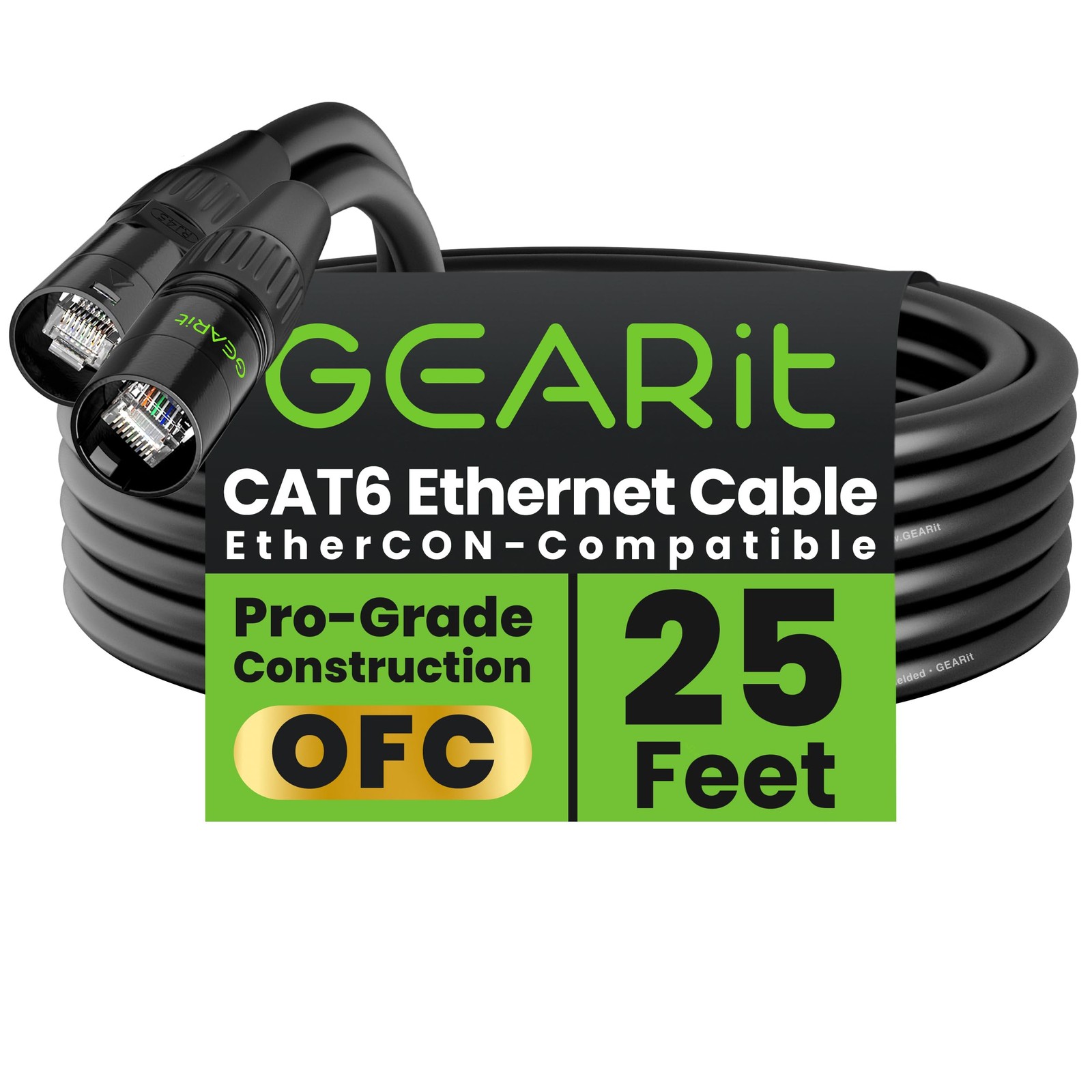 Shielded CAT6 Ethercon Cable (25 Feet) Professional Audio & Lighting RJ45 Eth...