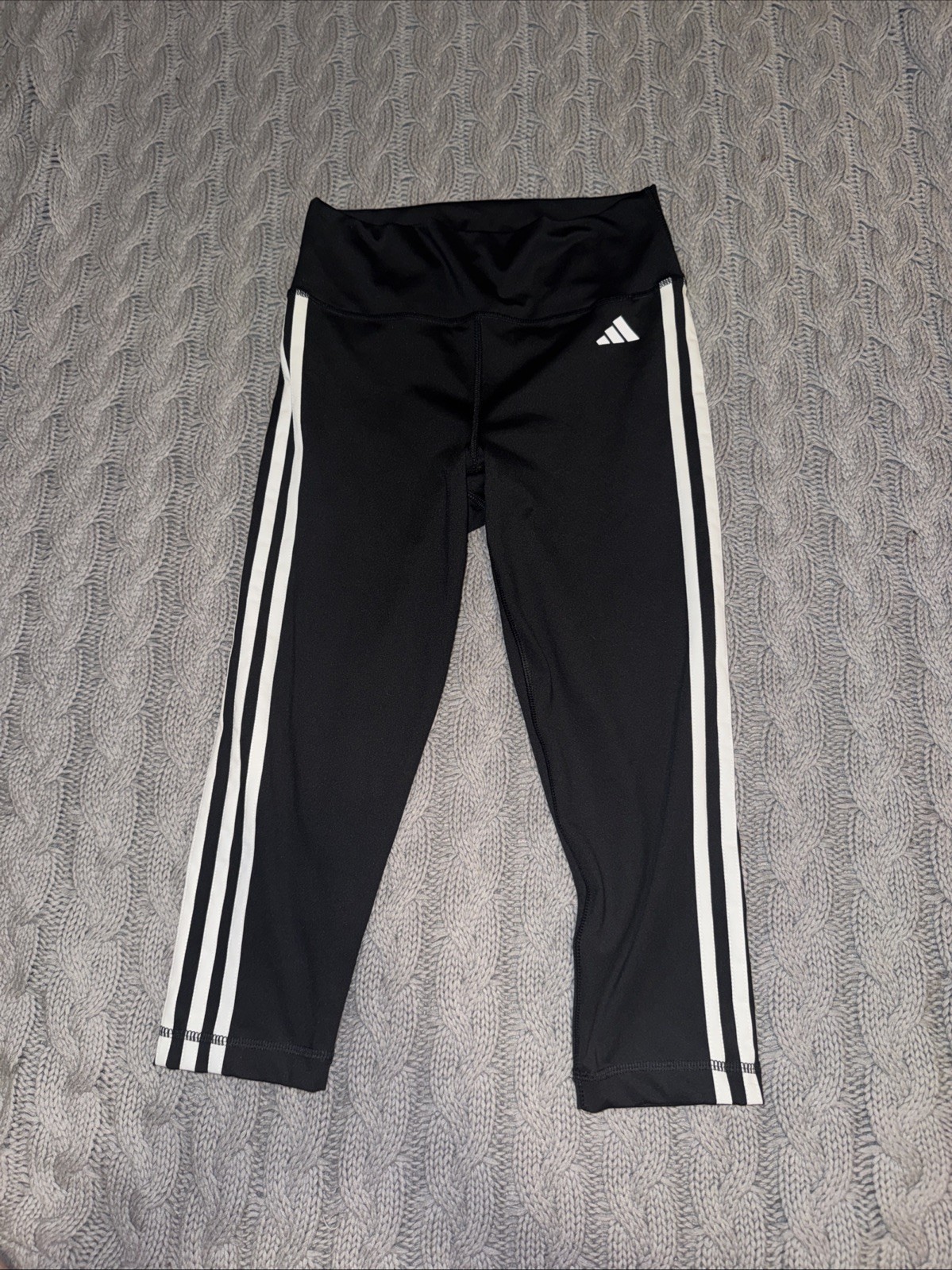 adidas Women's Black White Striped Capri Activewear Pants Elastic Waist