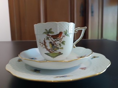 Herend Rothschild Bird RO Kaffeegedeck 3-teilig Tasse Untertasse Kuchenteller