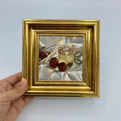 Handgemaltes Wandbild Pflaume Tee Holz, Massivholzrahmen, Original Ölgemälde Kunst