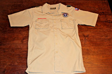 Boy Scouts of America BSA Men's Shirt Tan Medium Sewn and Removed Patches