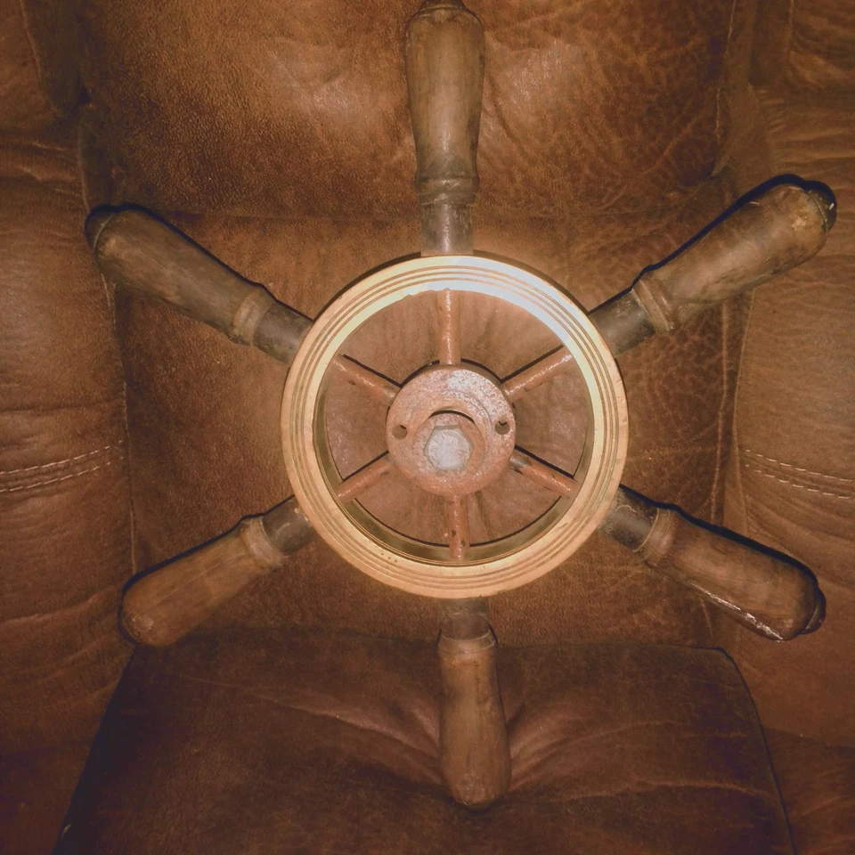Authentic Antique Solid Brass Ship Wheel w/ 6 Spoke Wooden Handles - Image 2 of 4