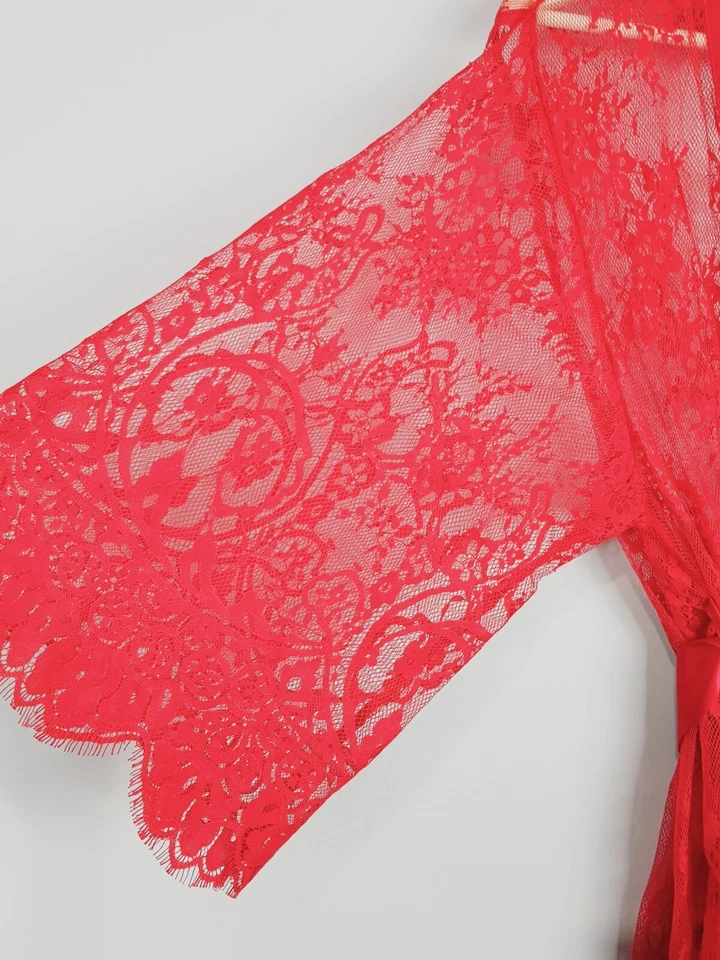 Sexy bata kimono para dormir con cinturón de encaje rojo talla S o 10 HANKY PANKY para mujer Foto 4 de 4