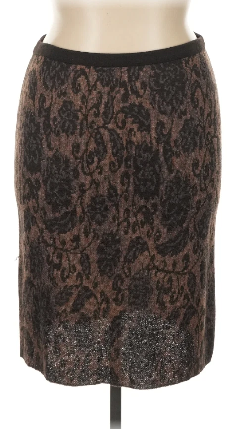 PERUVIAN CONNECTION Alpaca Knit Pencil Skirt XL Black + Brown - EUC!!!