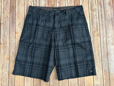 O  Neill Men  s Shorts Beach Walk Hybrid Plaid Gray Black Size 36