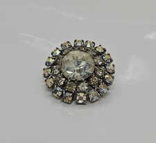 Vintage Rhinestone Single Button Silver Tone Estate Find 3/4"