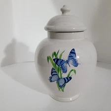 1960 FTD Butterfly JAR - Vase with Lid, Blue Butterflies, Vintage Ceramic