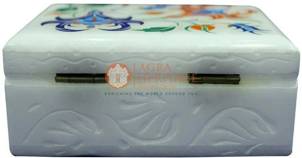 Marble Jewelry Box Handicraft Inlay Floral Art Columbus Day Gift for Her E1985 - Image 4 of 4