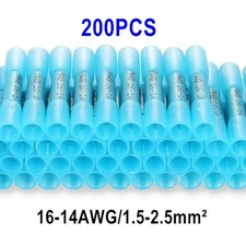 200PC 16-14AWG Heat Shrink Butt Wire Splice Seal Connectors Crimp Terminals Blue