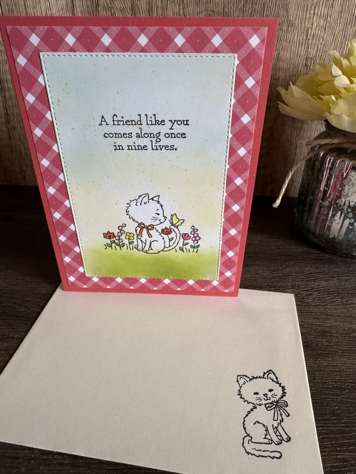 Set of 4 Handmade Greeting Cards – Pretty Kitty  “A Friend Like You” - Image 4 of 4