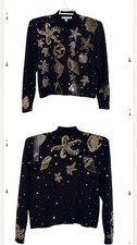 St John Separates Black Jacket Blazer Sea Theme Metal Beads Sequin Evening S USA