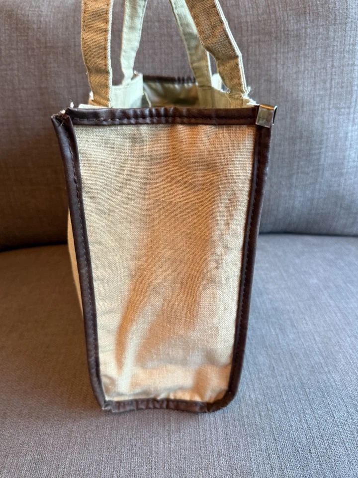 "Bolso de Mano Kikkoman Marrón Lona Plástico Forrado Portabotellas 11""x13""" Foto 4 de 4