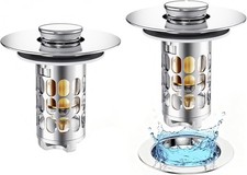 2 Pack Universal 3 in 1 Bathroom Sink Stopper, All Metal Pop-Up Bathroom Sink