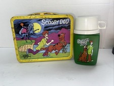 1973 Scooby-Doo Metal Lunchbox Lunch Box King-Seeley Thermos Yellow With Green