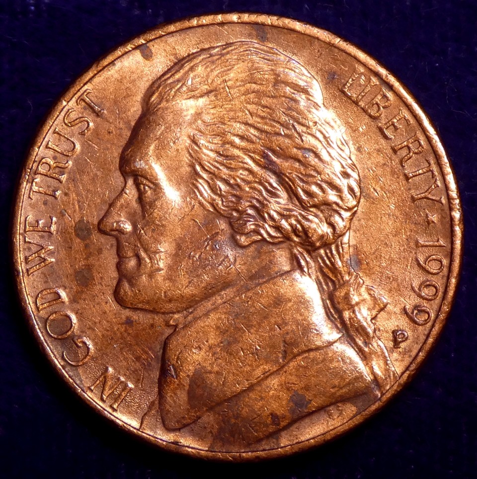 1999-P Jefferson Nickel error 
