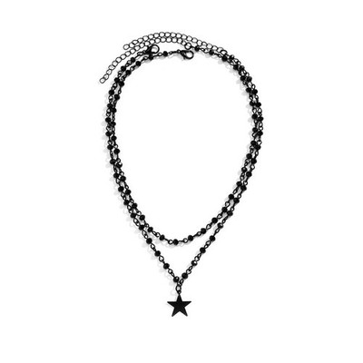 Gothic Black Star Moon Choker Necklace Punk Style Layered Tassel Y2k Butterfly C