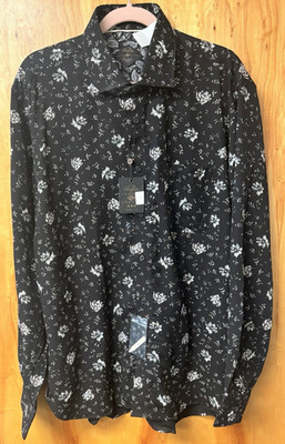Joseph Abboud Men's Woven Floral Button-Up Shirt Black/White Long Sleeve XL