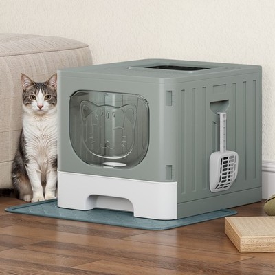 Large Enclosed Cat Litter Box with Mat and Litter Scoop,Cat Toilet Box