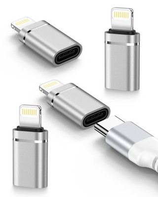 USB C to Lightning Adapter 4Pack, Type-C Female iPhone Male Small, Sliver