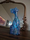 11" Fenton Blue Carnival Glass Winking Alley Cat