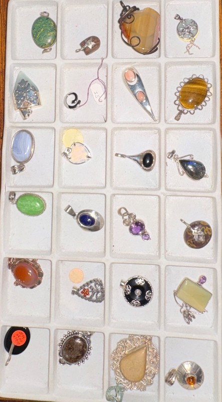 Mixed Lot Stone Pendants & Charms in Metal Settings, Multicolor