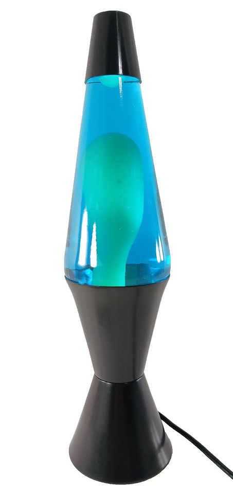 A genuine 1996 Lava Lite in working order — original blue/white colorway with a fresh bulb, the platonic ideal of 90s room decor.