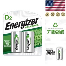 Ultimate Recharge Universal D Batteries, 2-Pack 2500 mAh for Digital Devices