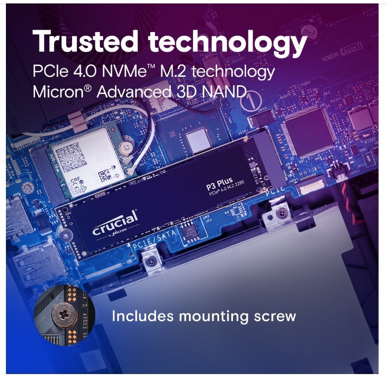 Crucial SSD drives 2TB P3 Plus M.2 NVMe Gen4 Micron Advanced 3D NAND