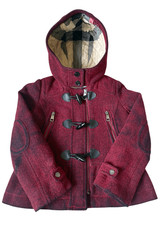 Burberry Girls Wool Blend Pea Coat size 8 Y Toggle Closure Red Nova Check Lined