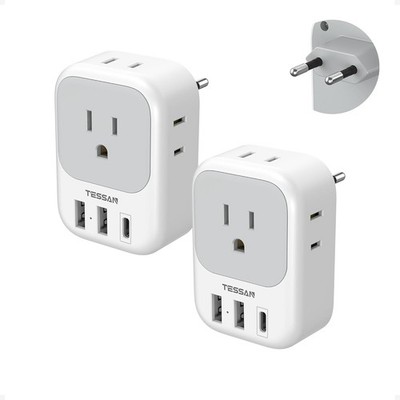''2 Pack Europe Plug Adapter USB C TESSAN US to EU Travel Power Converter 4 Outle