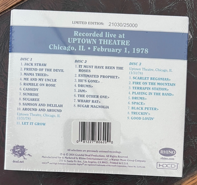 Grateful Dead Dave's Picks Vol. 57 Uptown Theater Chicago 2/1/78