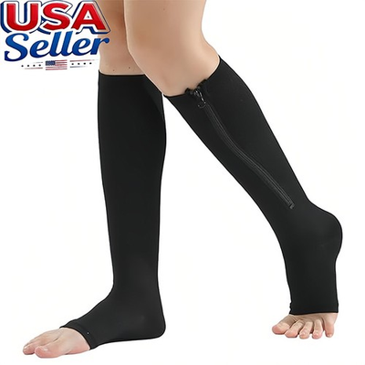 #ad 1 3pairs Toeless Zipper Compression Socks Zip Up Circulation Pressure Stocking $13.98