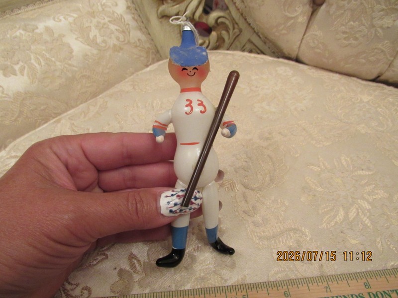 VTG Glass Christmas Ornament By DeCarlini Baseball Player