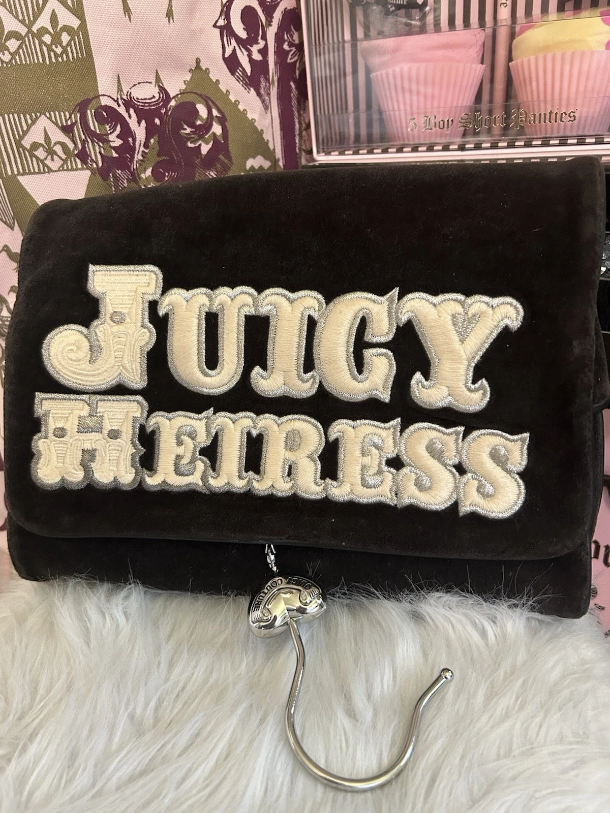 Y2K Vintage Juicy Couture Brown Velour Hanging Cosmetic Organizer JUICY HEIRESS