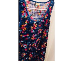 Free People Floral Ruffle Tiered Tank dress Blue Boho Sleeveless XS